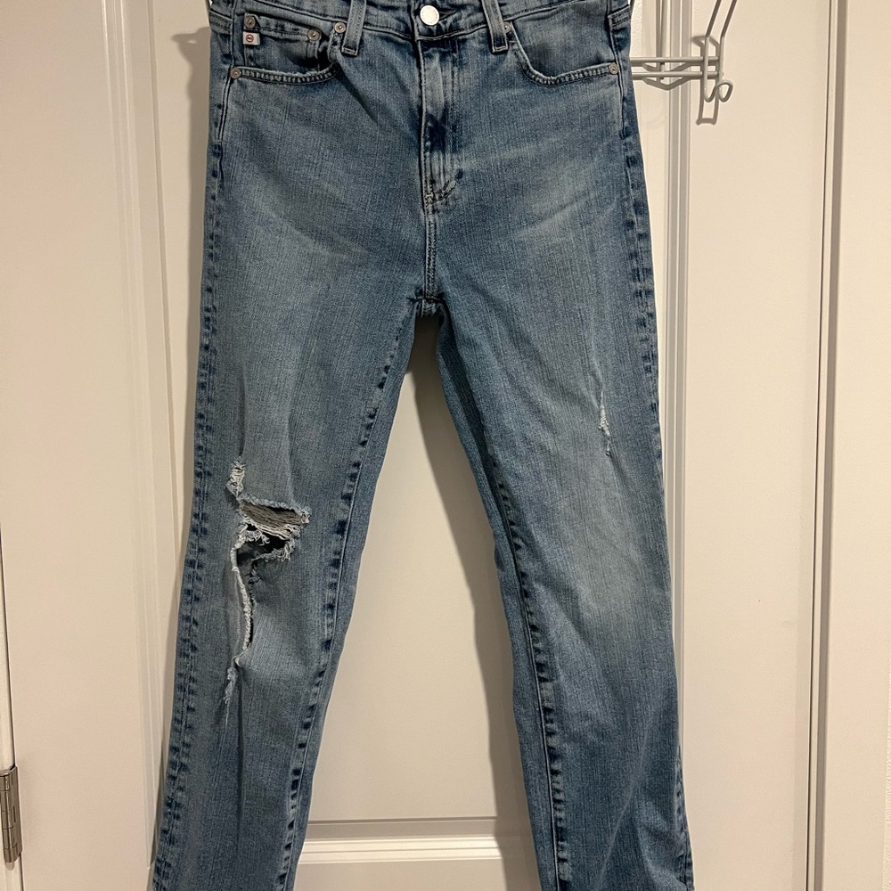 AG Sage Crop Distressed High Rise Straight Leg Jeans